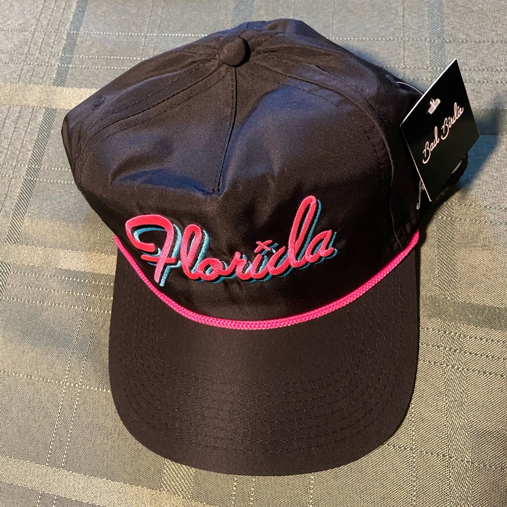 Bad Birdie Black Cap with Pink and Blue Accents